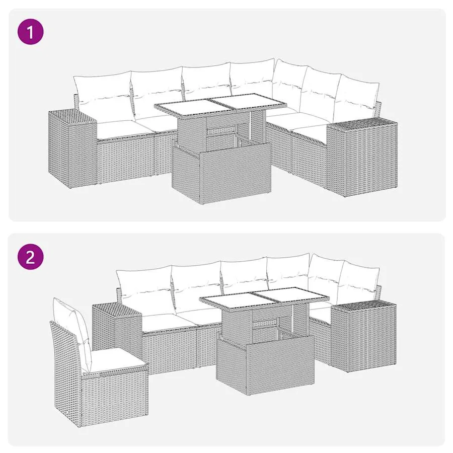 Salon de jardin avec coussins 7 pcs gris résine tressée acacia - 7