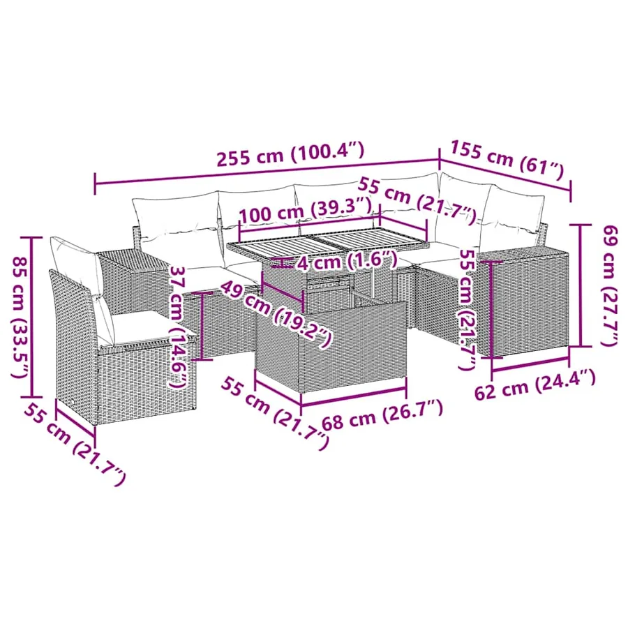 Salon de jardin avec coussins 7 pcs gris résine tressée - 15