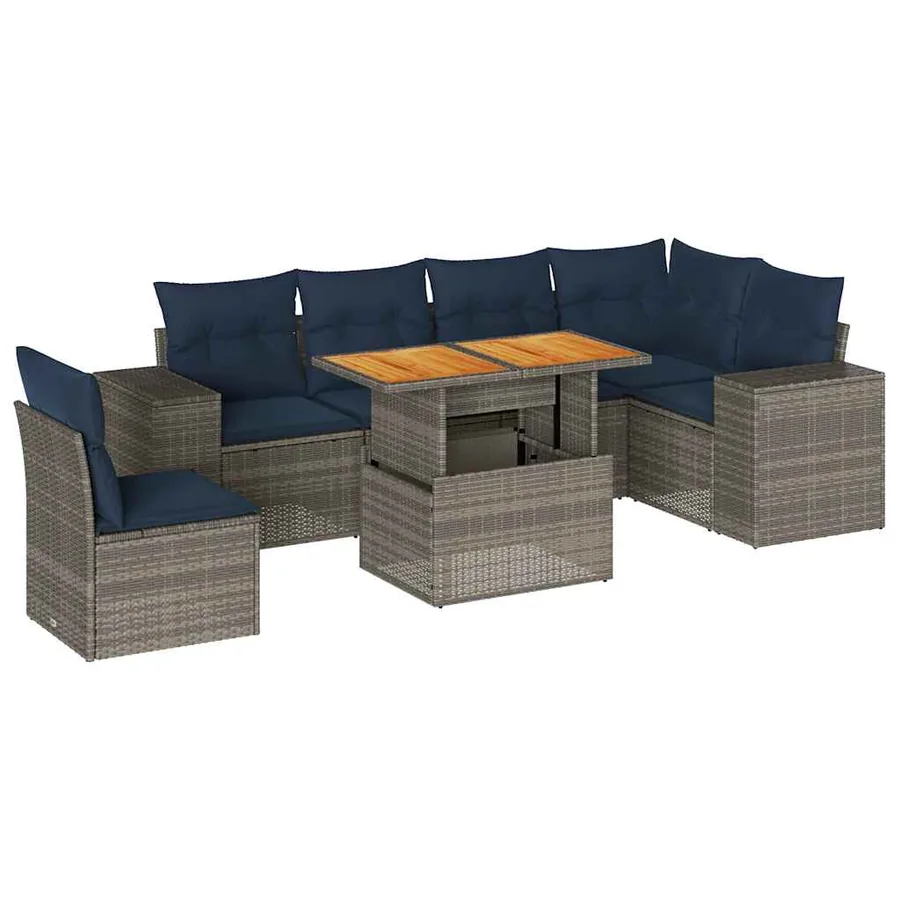 Salon de jardin avec coussins 7 pcs gris résine tressée - 2