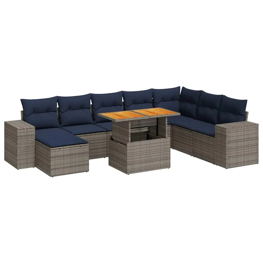 Salon de jardin 9 pcs avec coussins gris résine tressée - 2