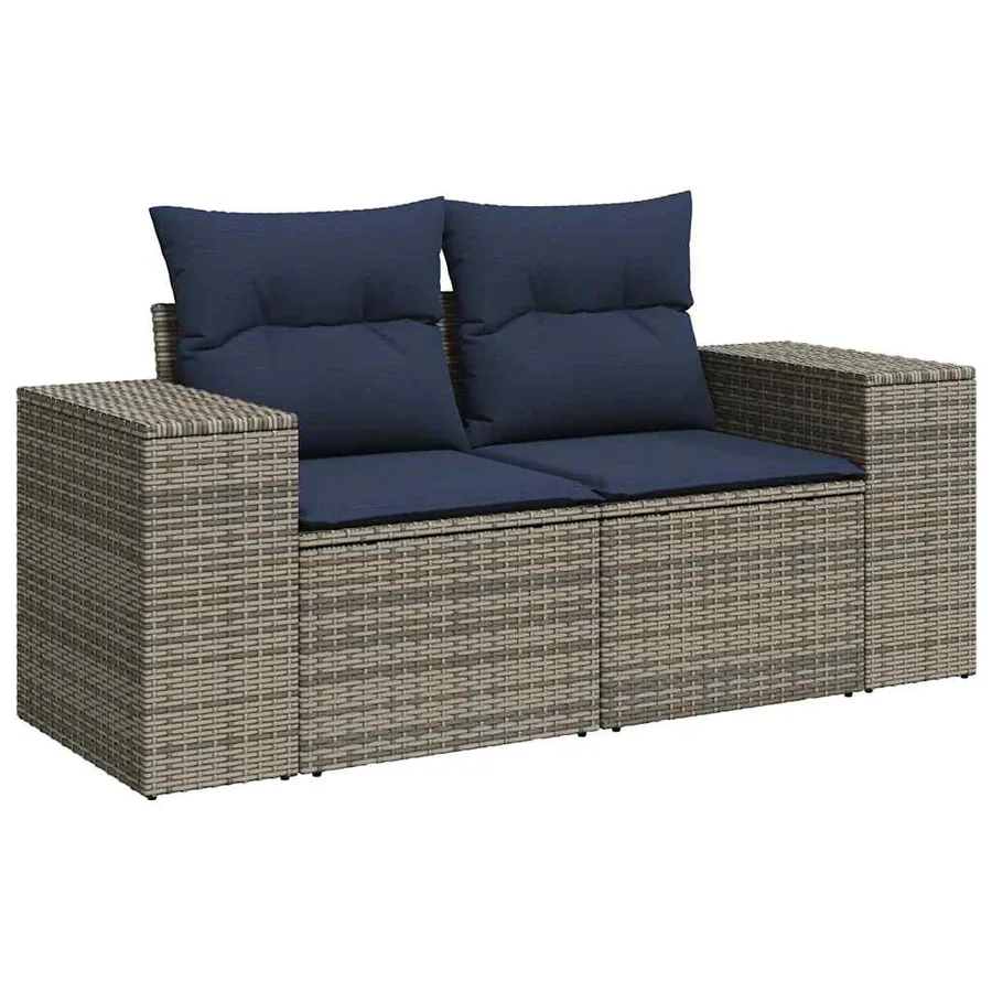 Salon de jardin 9 pcs avec coussins gris résine tressée - 5