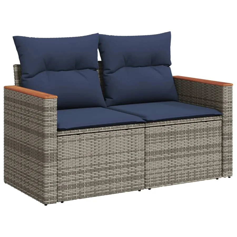Ensemble de canapé de jardin 8 pcs avec coussins gris résine tressée - 3