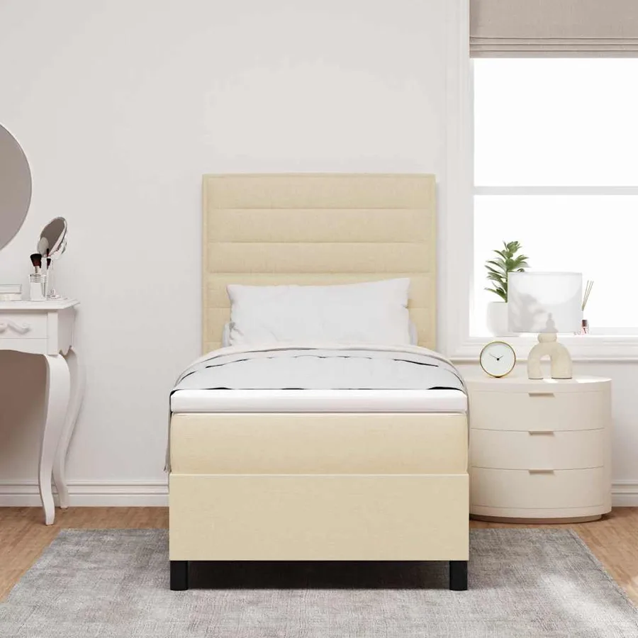 Lit à ressorts avec matelas avec LED Crème 80 x 200 cm tissu - 4