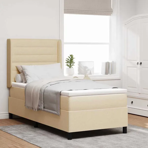 Lit à ressort LED avec matelas Crème 80 x 200 cm tissu