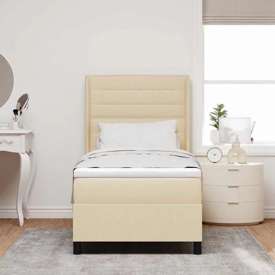 Lit à ressort LED avec matelas Crème 80 x 200 cm tissu - 4
