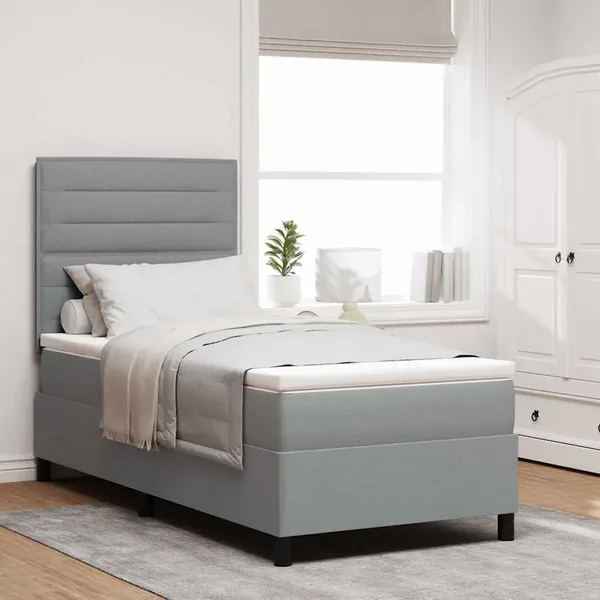 Lit à ressorts avec matelas Gris clair 90 x 190 cm tissu