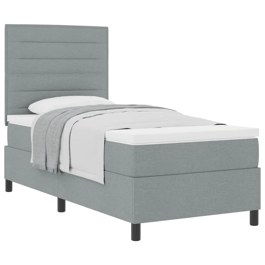 Lit à ressorts avec matelas Gris clair 90 x 190 cm tissu - 2