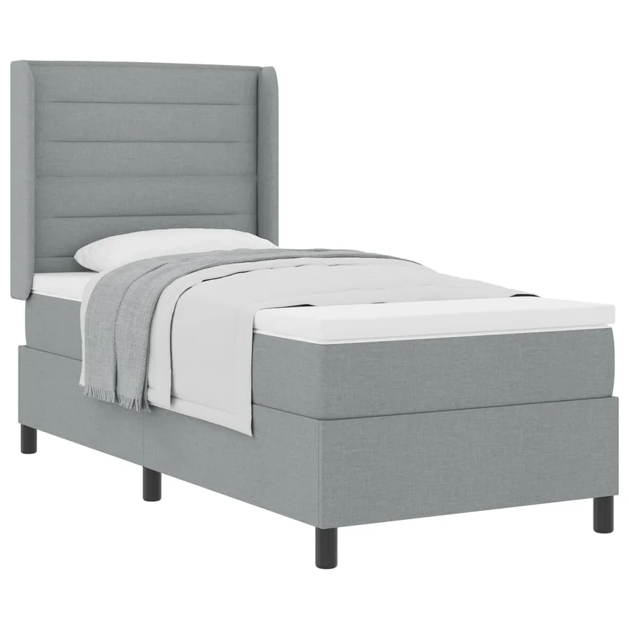 Lit à ressorts avec matelas Gris clair 190 x 90 cm tissu - 2