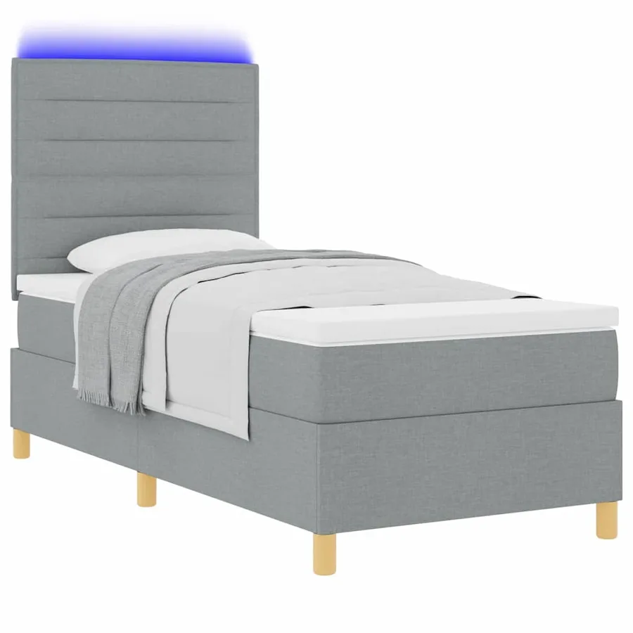 Lit à ressort LED avec matelas Gris clair 90 x 190 cm tissu - 3