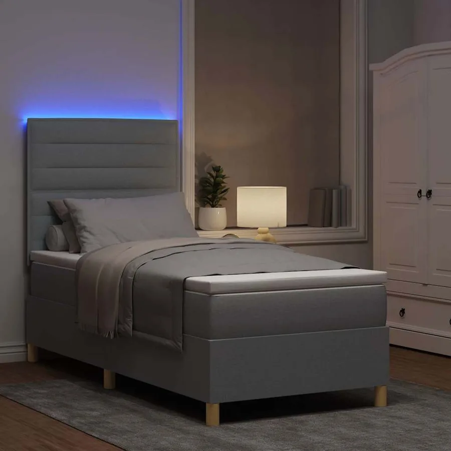 Lit à ressort LED avec matelas Gris clair 90 x 190 cm tissu - 5