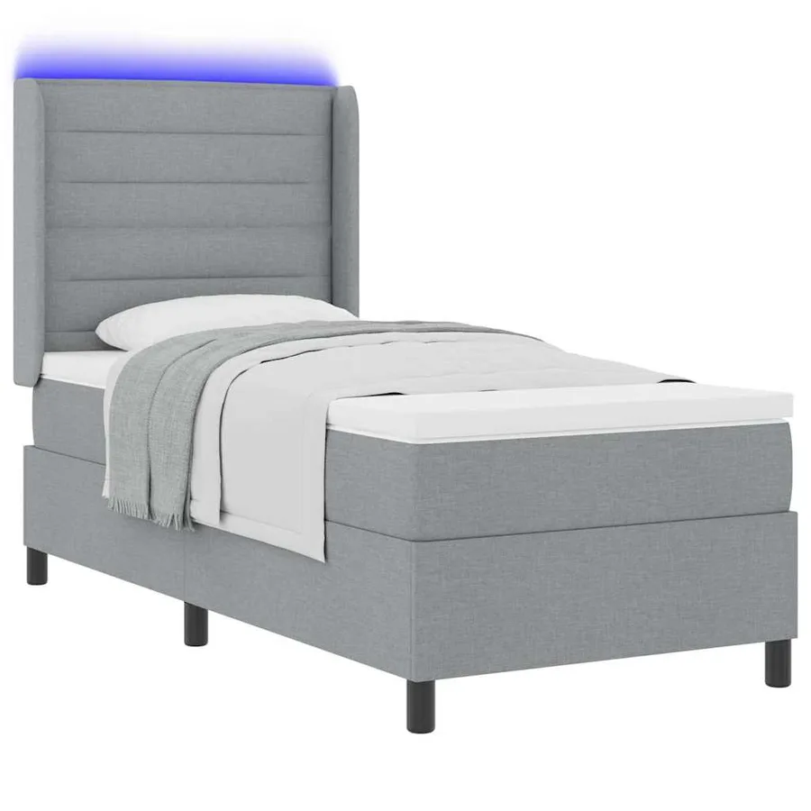 Lit à ressort LED avec matelas Gris clair 90 x 190 cm tissu - 3