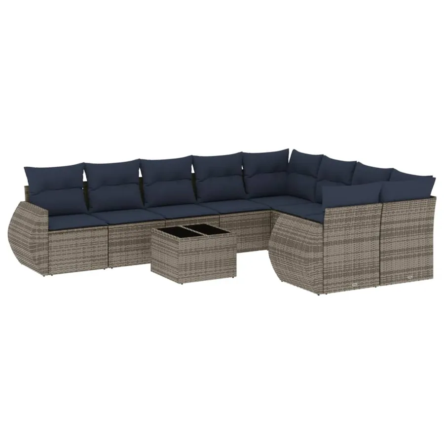Ensemble de canapé de jardin 10 pcs avec coussins gris résine tressée - 2