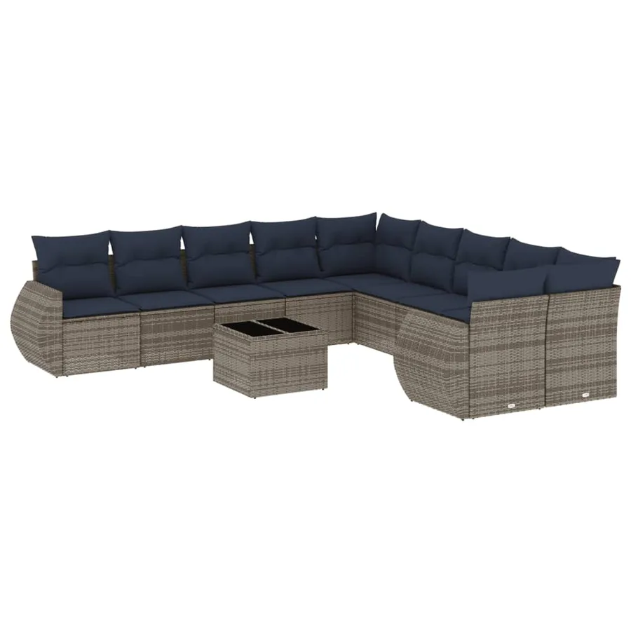 Ensemble de canapé de jardin 11 pcs avec coussins gris résine tressée - 2