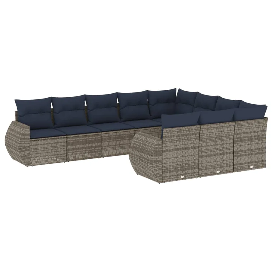 Ensemble de canapé de jardin 10 pcs avec coussins gris résine tressée - 2