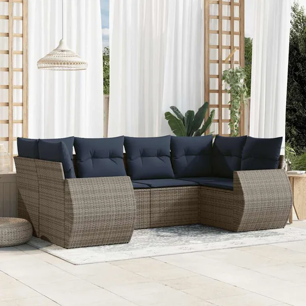 Ensemble de canapé de jardin 6 pcs avec coussins gris résine tressée