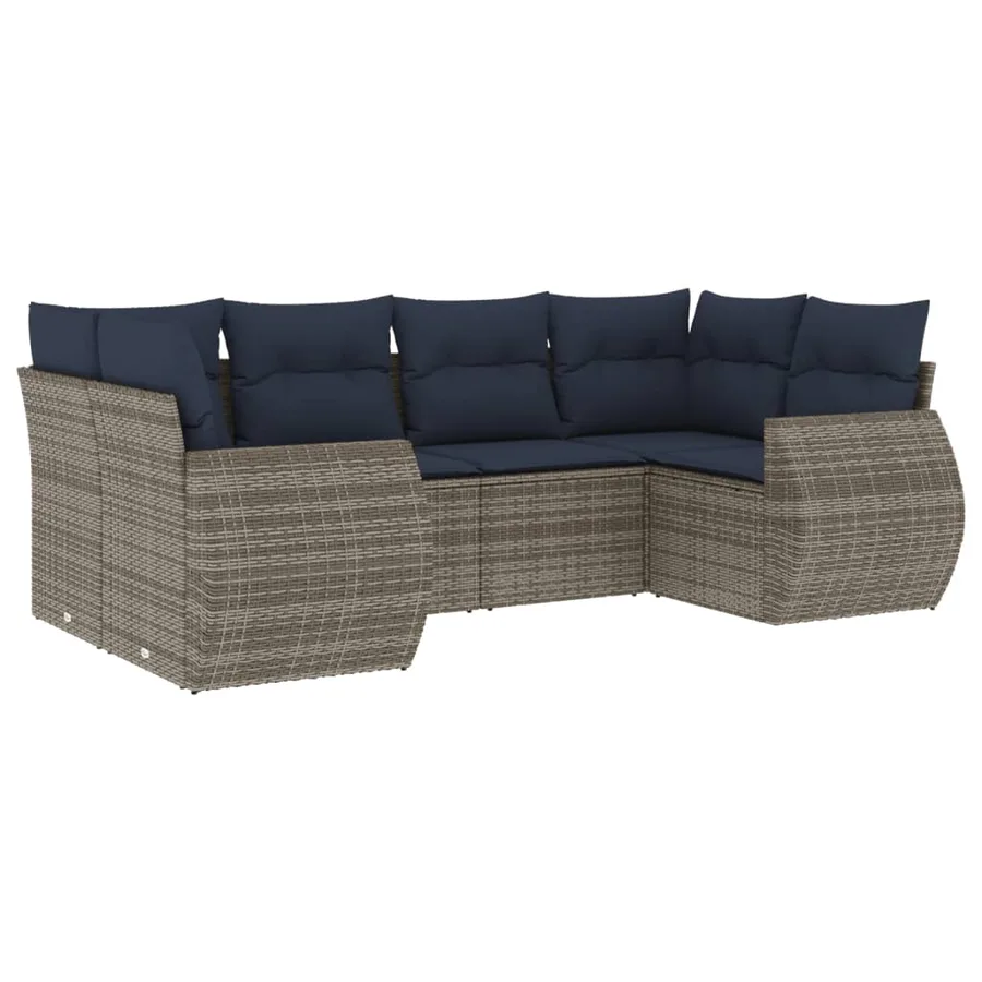 Ensemble de canapé de jardin 6 pcs avec coussins gris résine tressée - 2