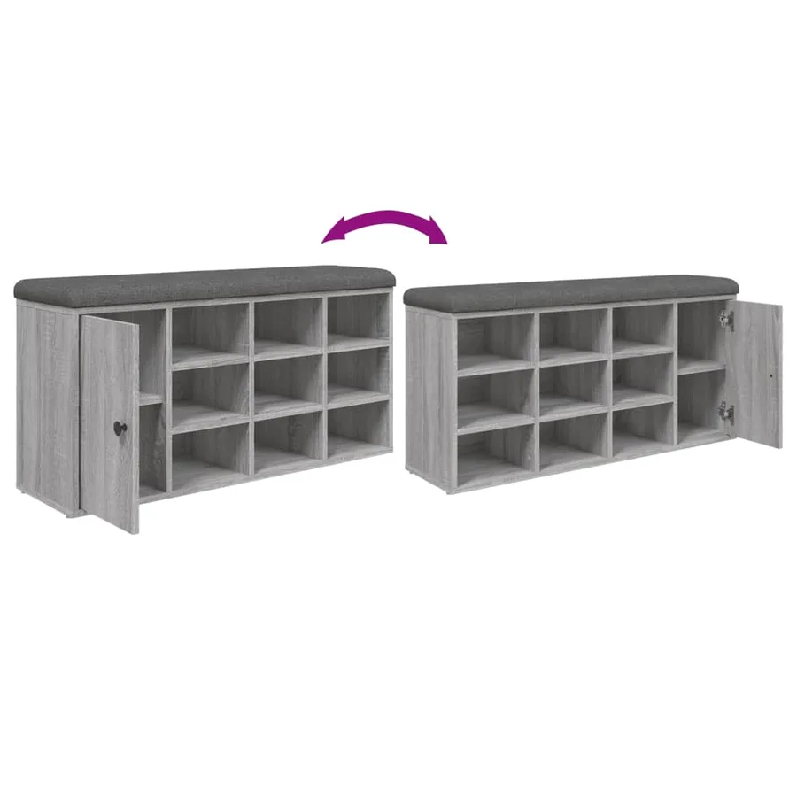 Banc à chaussures sonoma gris 102x32x50 cm bois d'ingénierie - 9