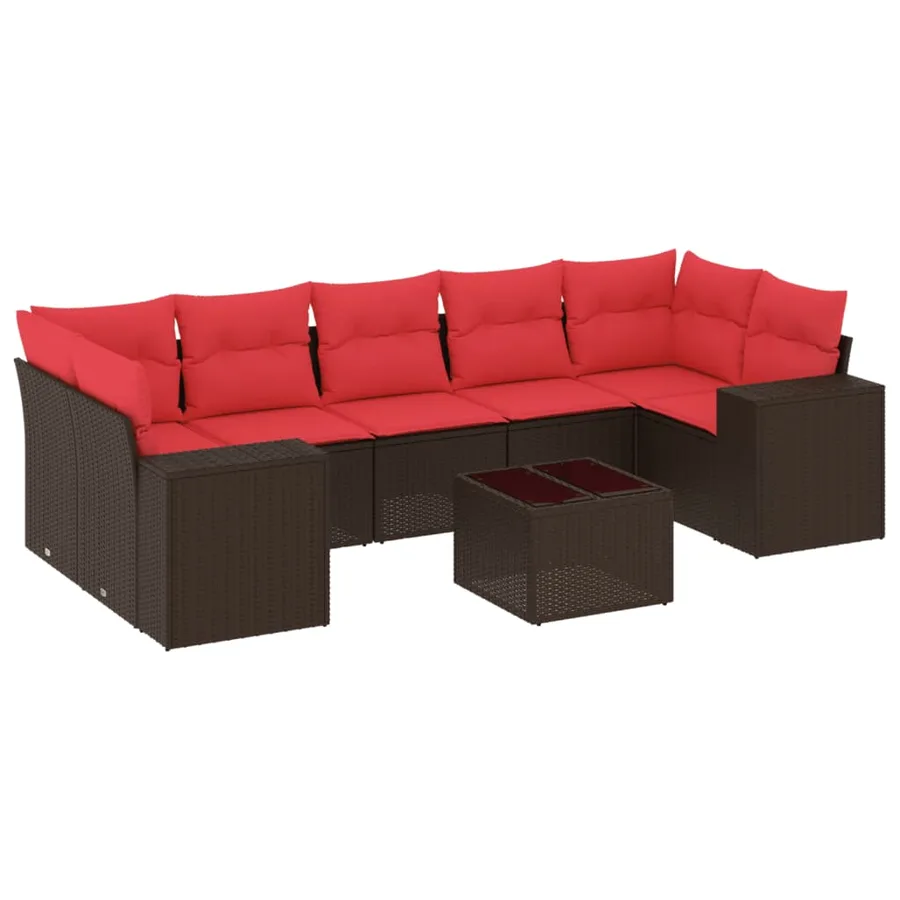 Ensemble de canapé de jardin 8 pcs avec coussins marron résine tressée - 2