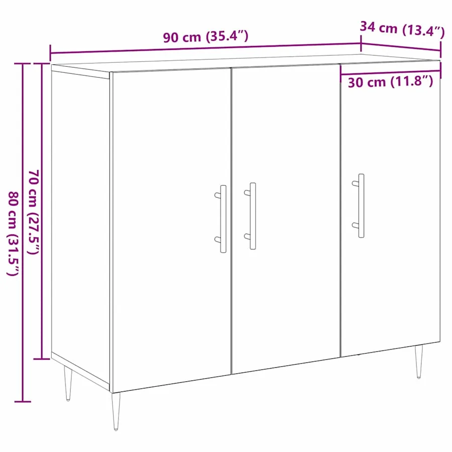 Buffet Bois ancien 90 x 34 x 80 cm Bois d'ingénierie - 13