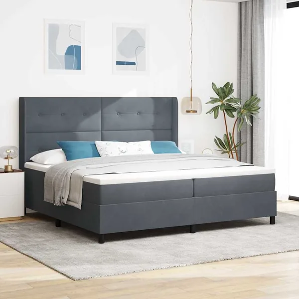 Lit à ressorts avec bandes LED Gris foncé 200 x 200 cm Velours