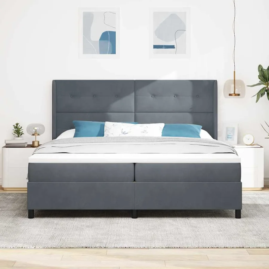 Lit à ressorts avec bandes LED Gris foncé 200 x 200 cm Velours - 4