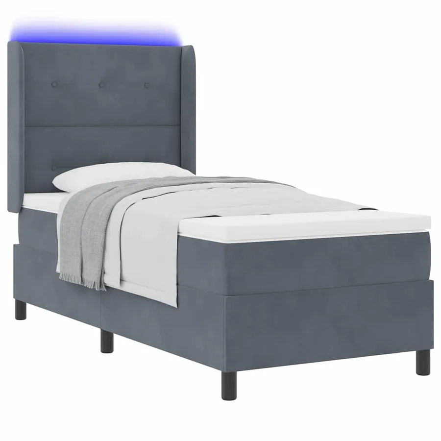 Lit à ressorts avec bandes LED Gris foncé 90 x 200 cm Velours - 3