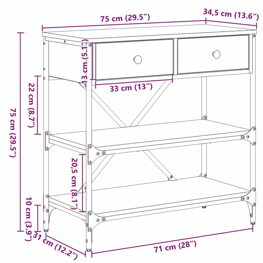 Table console avec tiroir Chêne noir 75 x 34,5 x 75 cm bois - 12