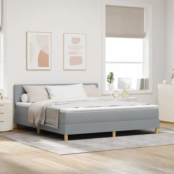 Lit à ressort LED avec bandes LED Gris clair 180 x 200 cm tissu