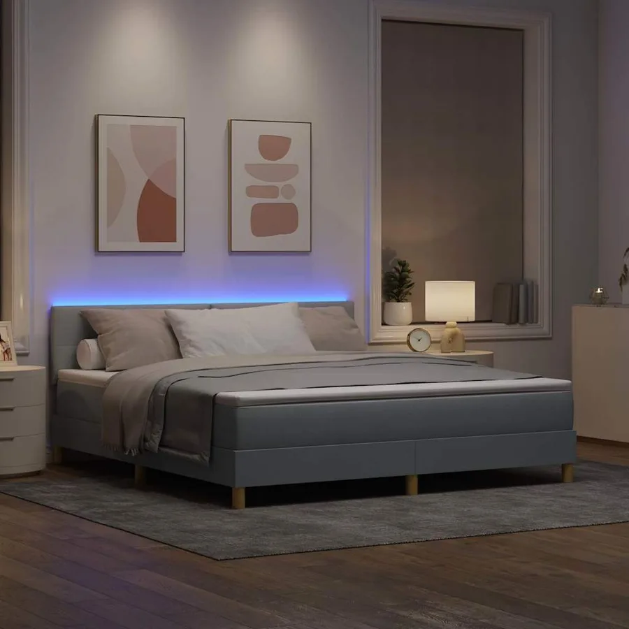 Lit à ressort LED avec bandes LED Gris clair 180 x 200 cm tissu - 5
