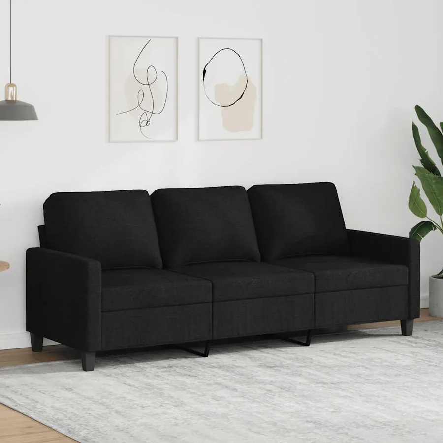 Canapé à 3 places Noir 180 cm Tissu