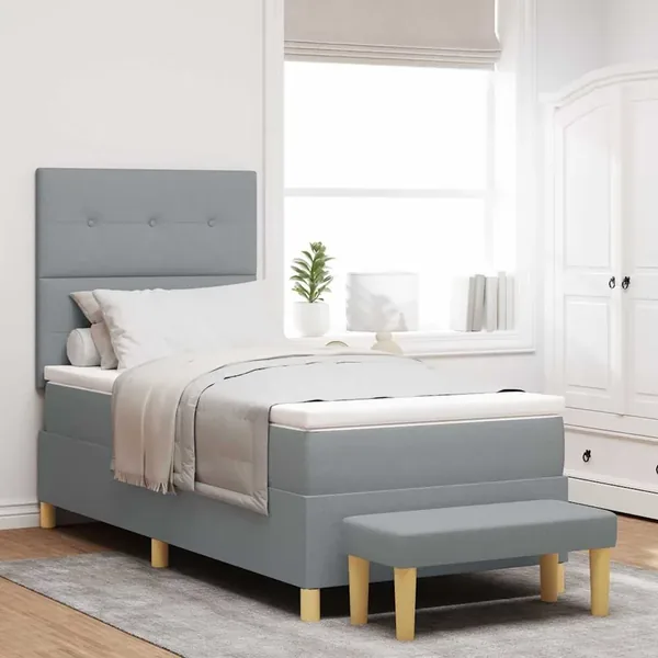 Lit à ressorts avec tête de lit Gris clair 200 x 90 cm tissu