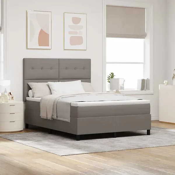 Lit à ressorts avec bandes LED Taupe 160 x 200 cm tissu