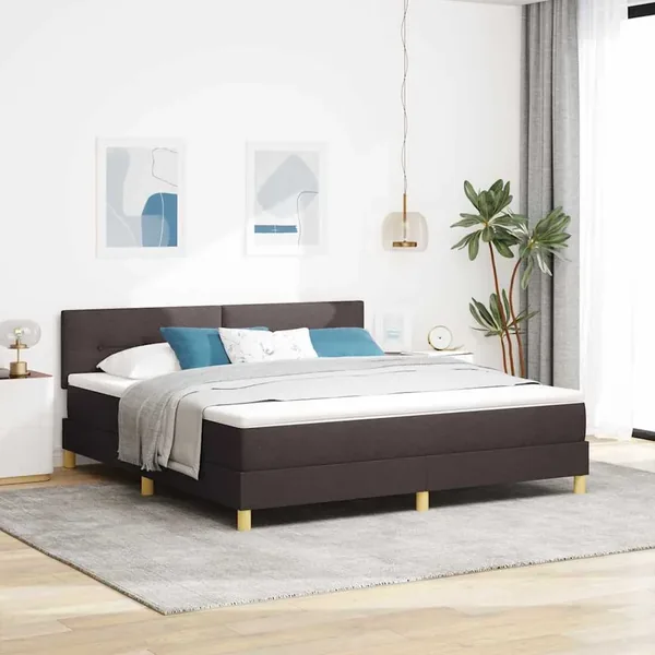 Lit à ressort LED avec coussin Marron foncé 180 x 200 cm tissu