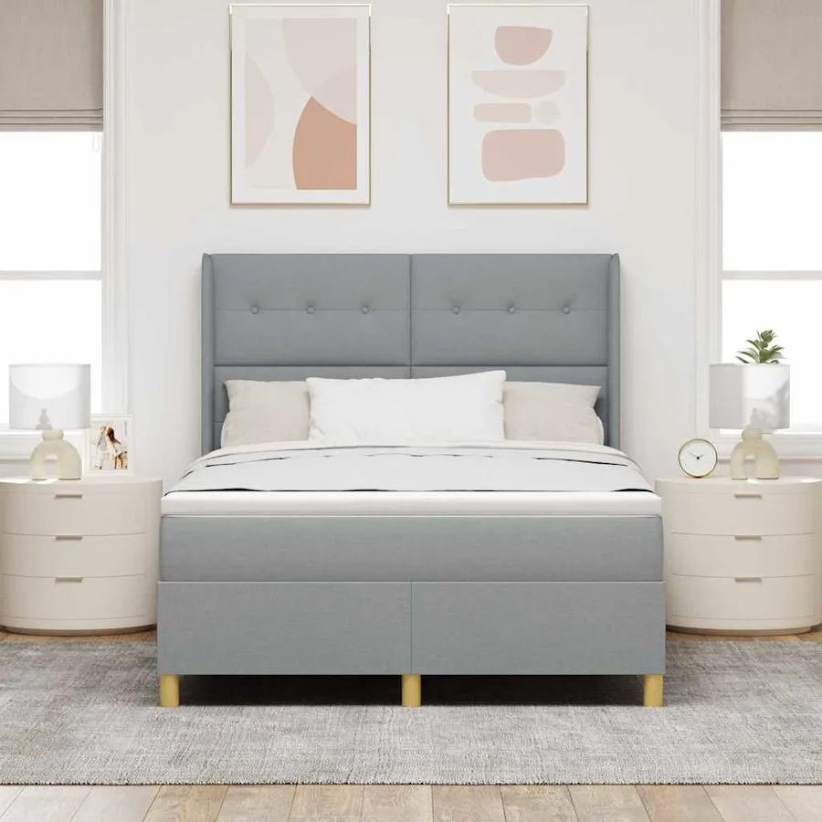 Lit à ressorts avec tête de lit Gris clair 160 x 200 cm tissu - 3