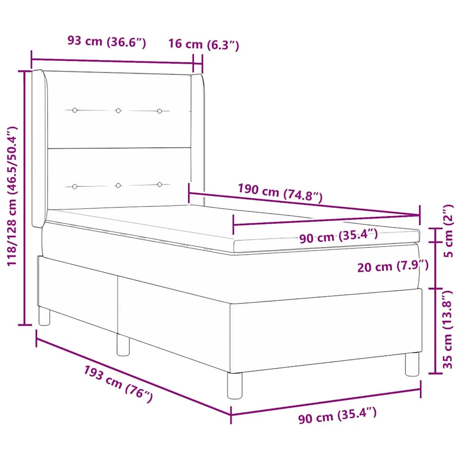 Lit à ressort LED Marron foncé 90 x 190 cm tissu - 14