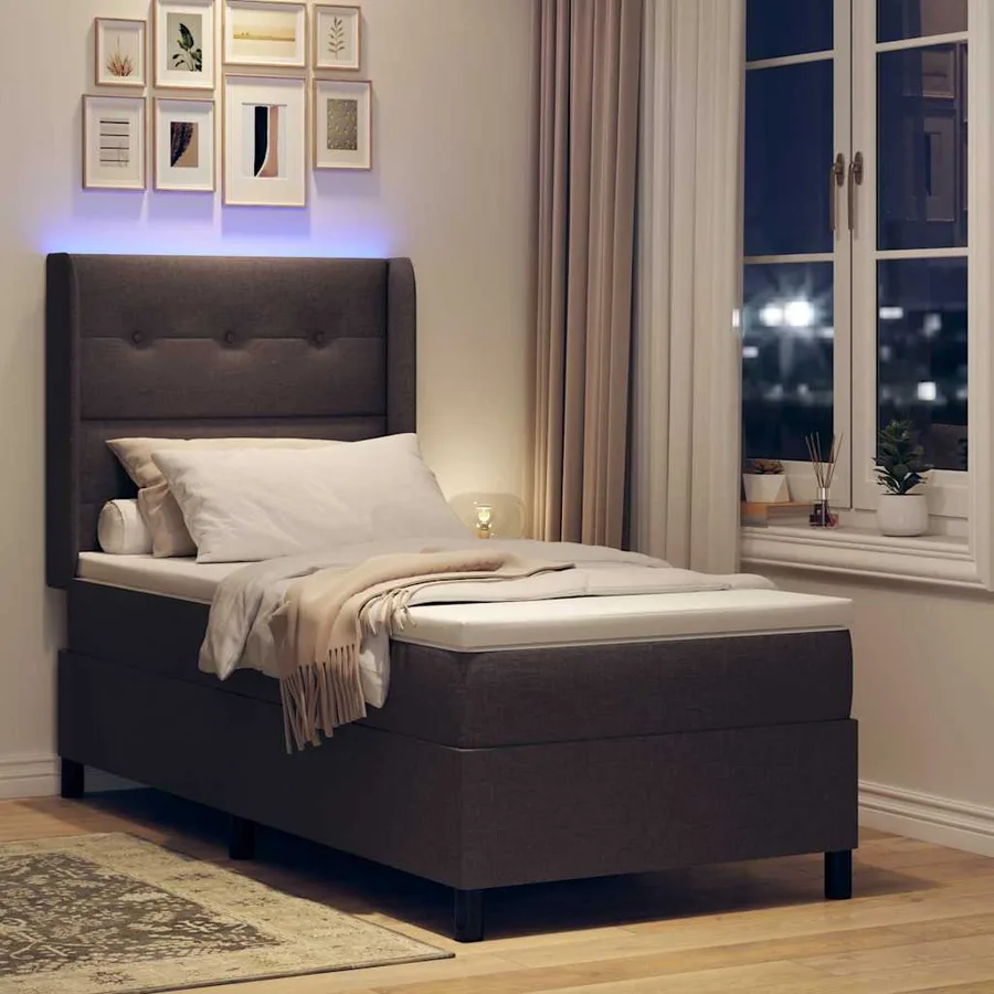 Lit à ressort LED Marron foncé 90 x 190 cm tissu - 5
