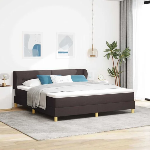Lit à ressorts avec tête de lit Marron foncé 180 x 200 cm tissu