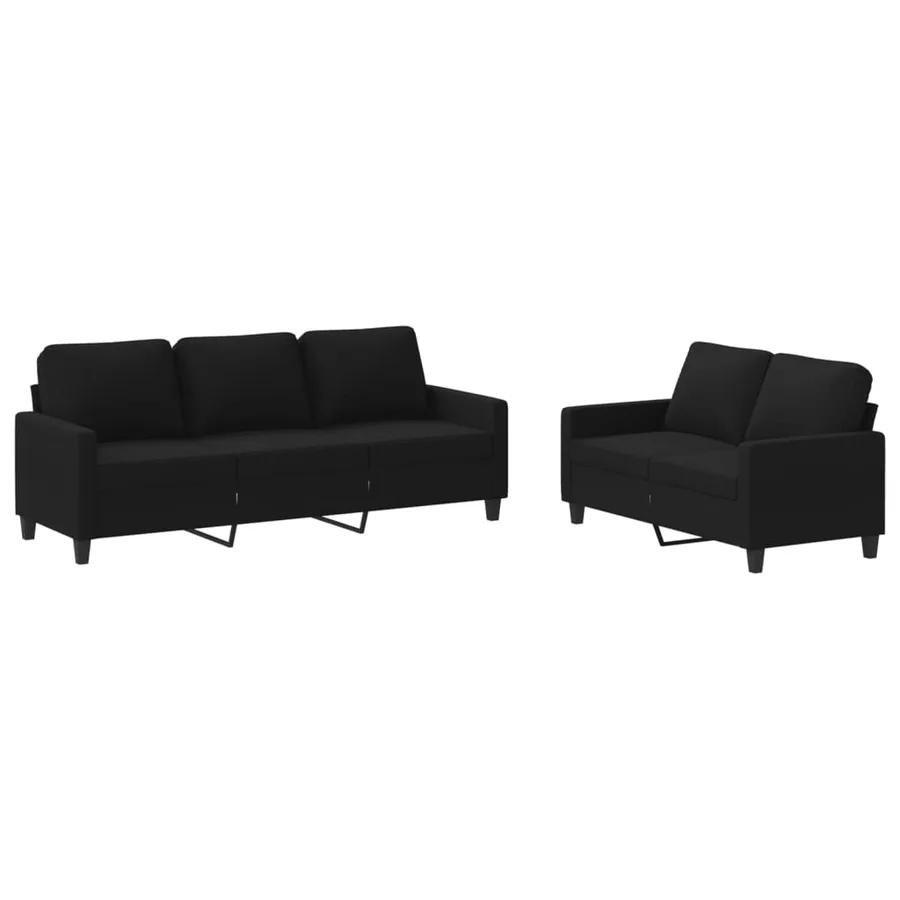 Ensemble de canapés 2 pcs avec coussins Noir Tissu - 2