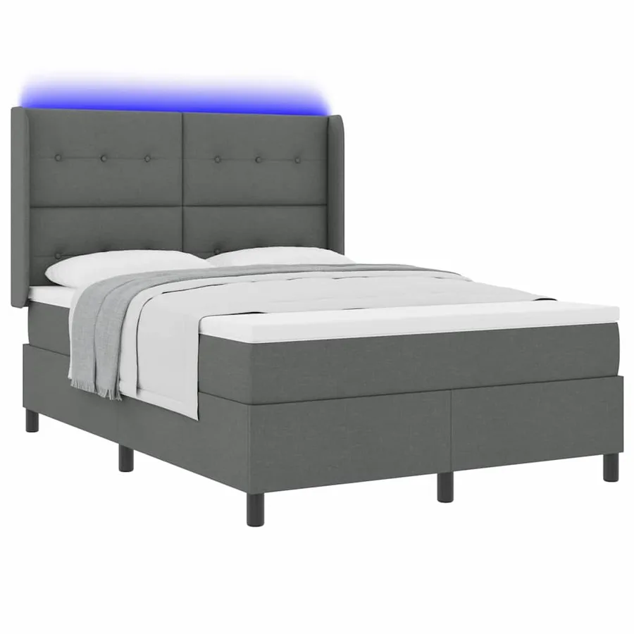 Lit à ressort LED Gris foncé 140 x 190 cm tissu - 3
