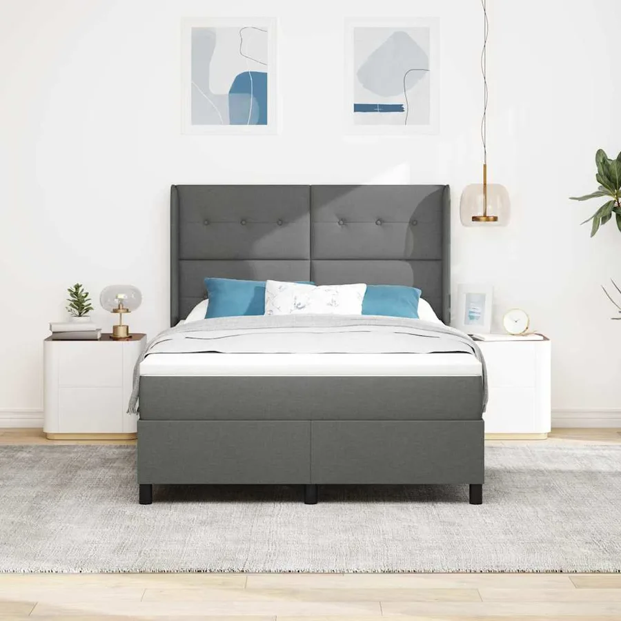 Lit à ressort LED Gris foncé 140 x 190 cm tissu - 4