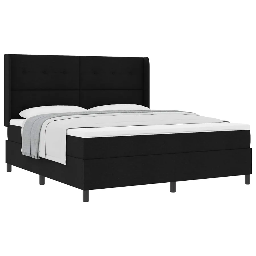 Lit à ressorts avec coussin Noir 200 x 180 cm tissu - 2