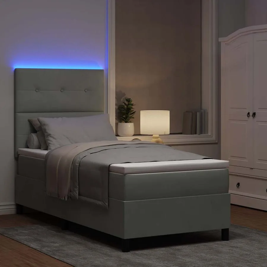 Lit à ressort LED Gris clair 100 x 200 cm Velours - 5