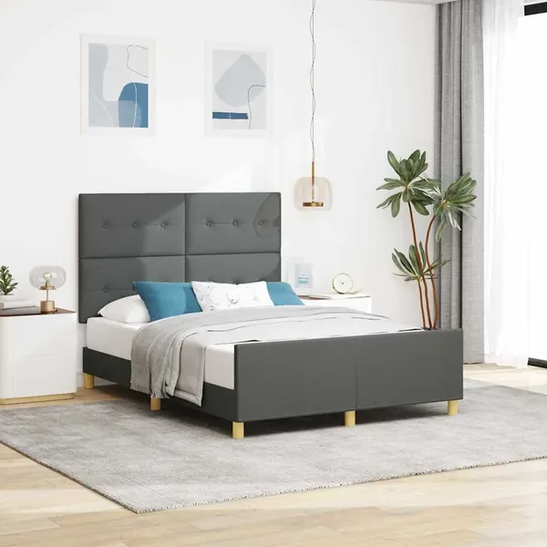 Cadre de lit avec tête de lit Gris foncé 140 x 190 cm tissu