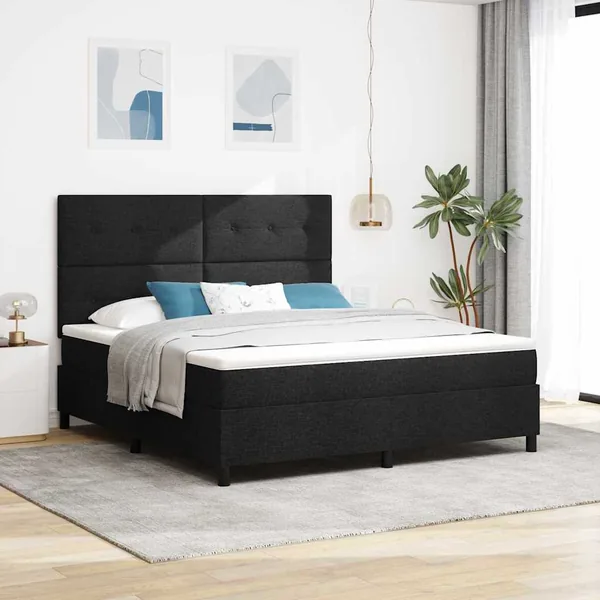 Lit à ressorts avec bandes LED Noir 180 x 200 cm tissu
