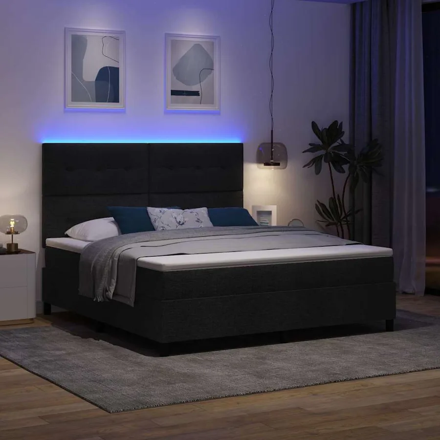 Lit à ressorts avec bandes LED Noir 180 x 200 cm tissu - 5