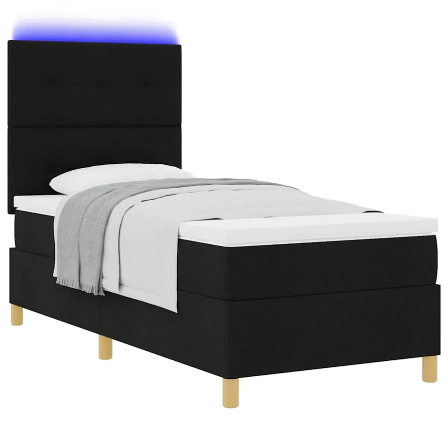 Lit à ressort LED avec tête de lit Noir 90 x 200 cm tissu - 3