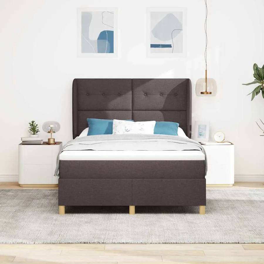 Lit à ressorts avec tête de lit Marron foncé 200 x 160 cm tissu - 3