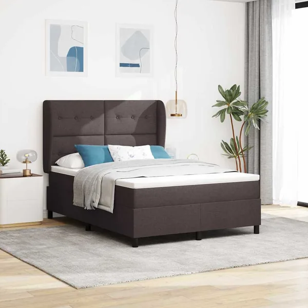 Lit à ressorts avec tête de lit Marron foncé 160 x 200 cm tissu
