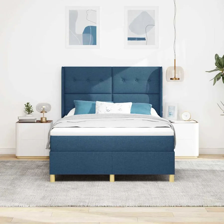Lit à ressorts avec bandes LED Bleu 140 x 200 cm tissu - 4