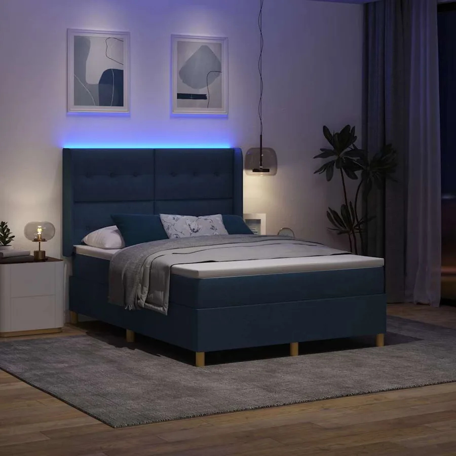 Lit à ressorts avec bandes LED Bleu 140 x 200 cm tissu - 5